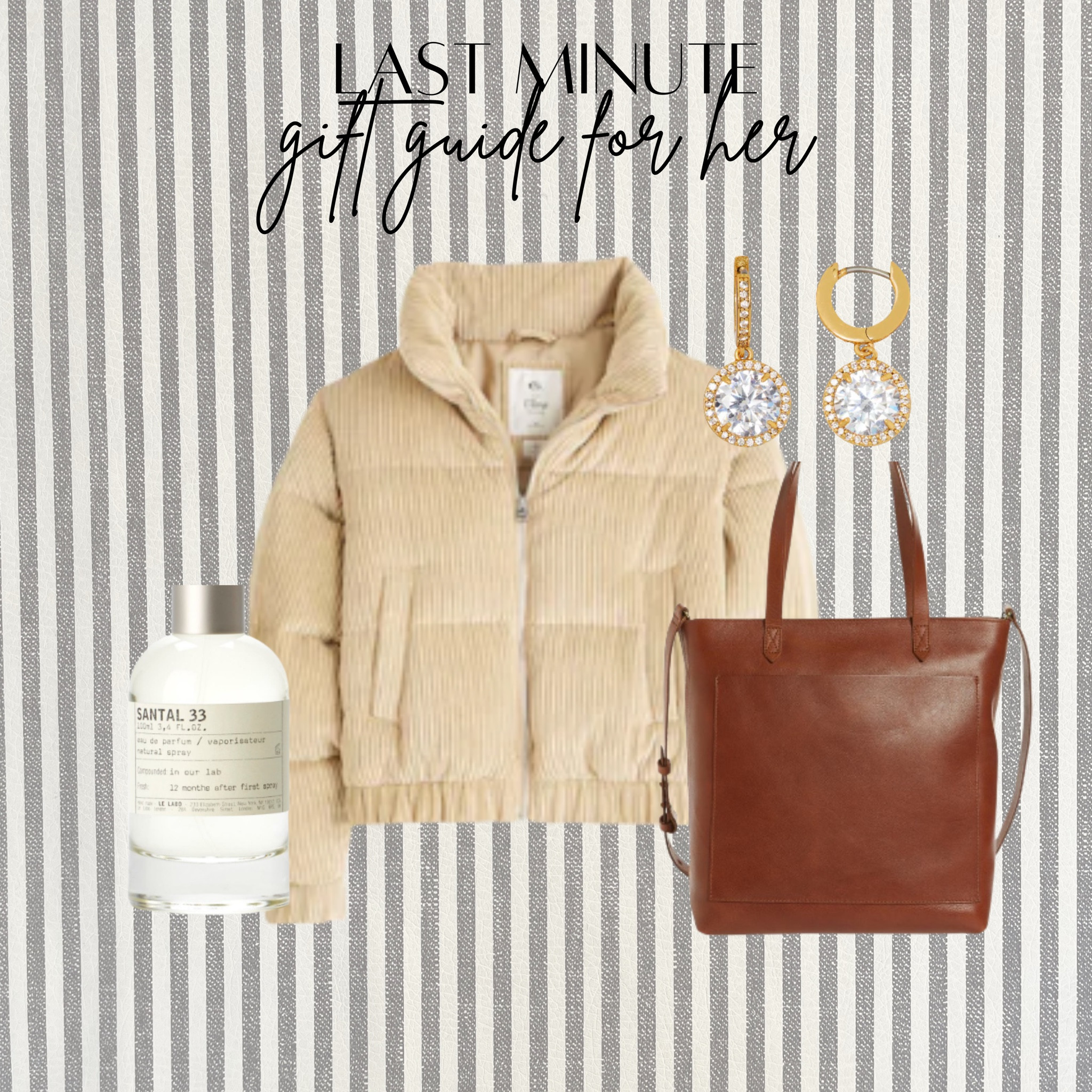 Gift guide for her, perfume, hand bag, earrings, jacket

#LTKHoliday #LTKFind #LTKGiftGuide