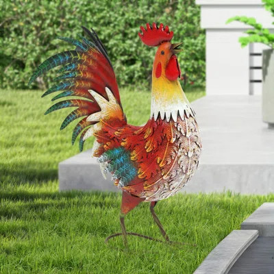 21.5"H Metal Rooster Garden Statue with Ground Stake | Wayfair North America