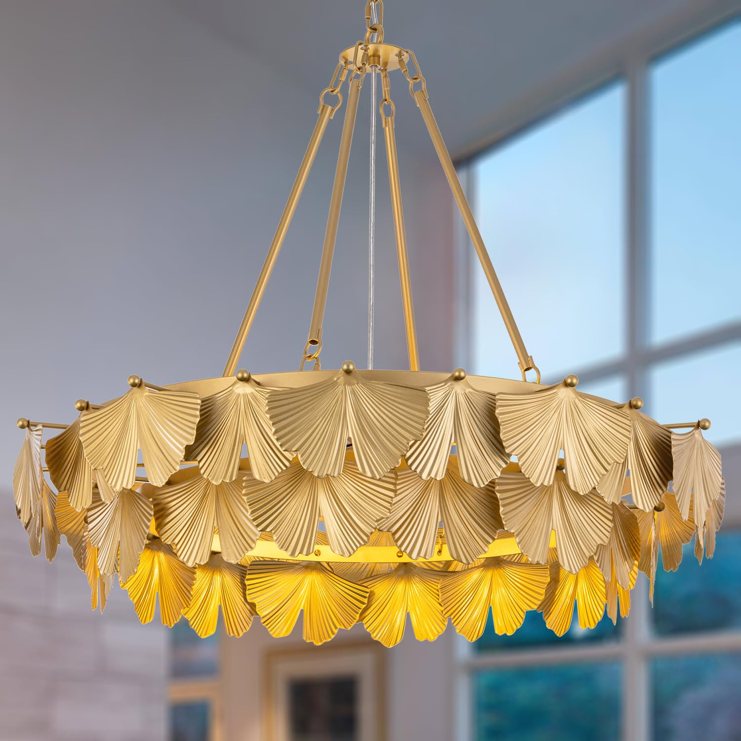 TOCHIC Farmhouse Chandelier, 30" Modern Gold Chandeliers Dining Room Light Fixture, Ginkgo Leaf C... | Amazon (US)