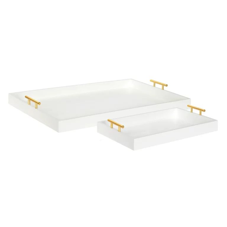 Kate and Laurel Lipton Modern Wood Tray Set, White/Gold 2 Piece | Walmart (US)