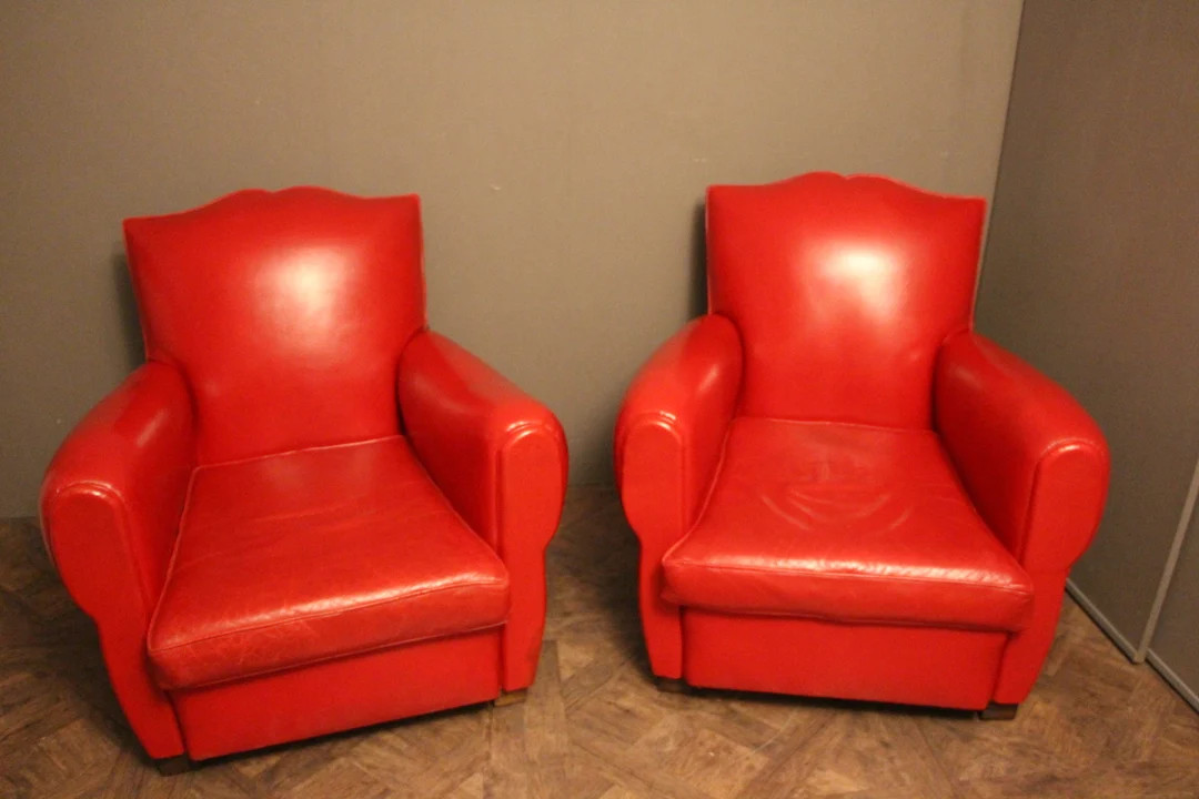 Pair of Art Deco French Mustache Back Club Chairs in Red Leather - Etsy | Etsy (US)