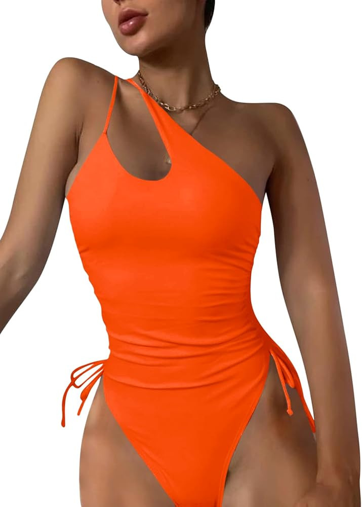 Eomenie Women's One Piece One Shoulder Swimsuit with Drawstring Tummy Control Bathing Suit Sexy H... | Amazon (US)