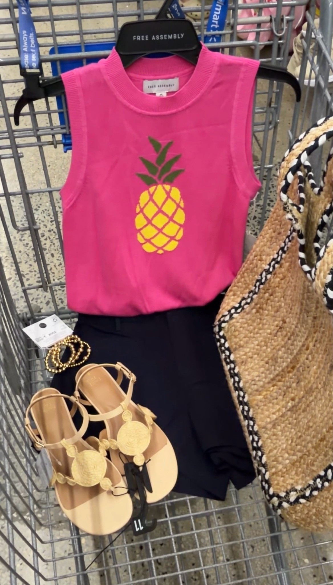 Walmart outfit idea with this sweater knit sleeveless pineapple graphic top and cotton twill shorts. Sandals remind me of Jack Rogers! #walmartfashion summer outfit over 40 #walmartfashion #walmartfinds

#LTKOver40