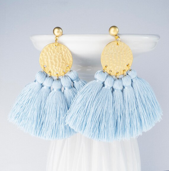 Pastel Blue Little Tassel Earrings Light Blue Tassel Earrings Blue Boho Jewelry Elegant Wedding Prom | Etsy (US)