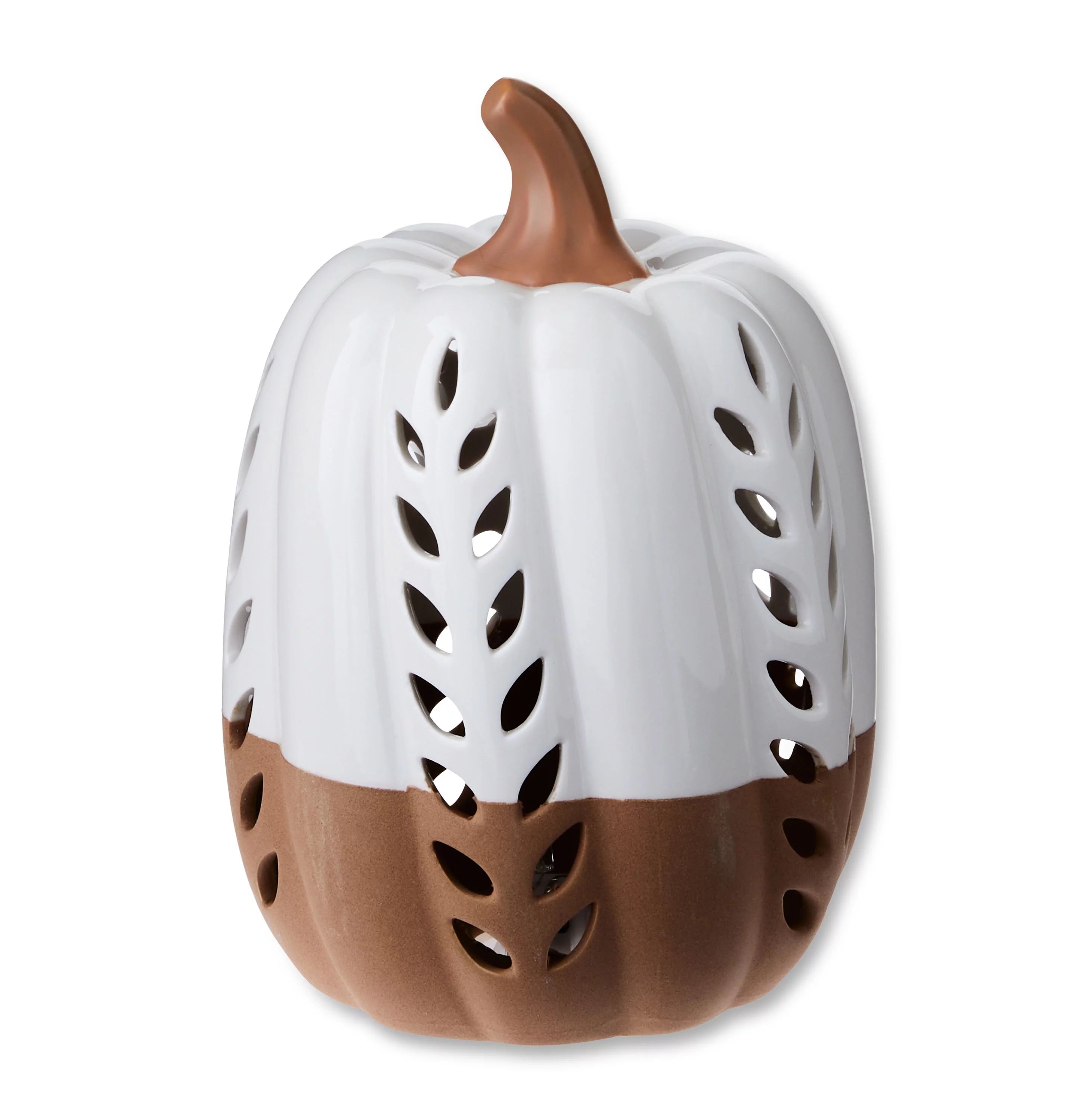 Fall Harvest Ivory Ceramic LED Pumpkin Tabletop Decoration, 7", Way to Celebrate | Walmart (US)