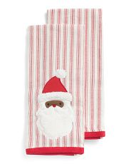 Set Of 2 Santa Face Applique Kitchen Towels | TJ Maxx