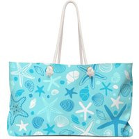 Weekender Bag With Rope Handles in Aqua Starfish & Seashells Coastal Print Beach Bag, Luggage, Overnight Weekender, Carry On | Etsy (US)