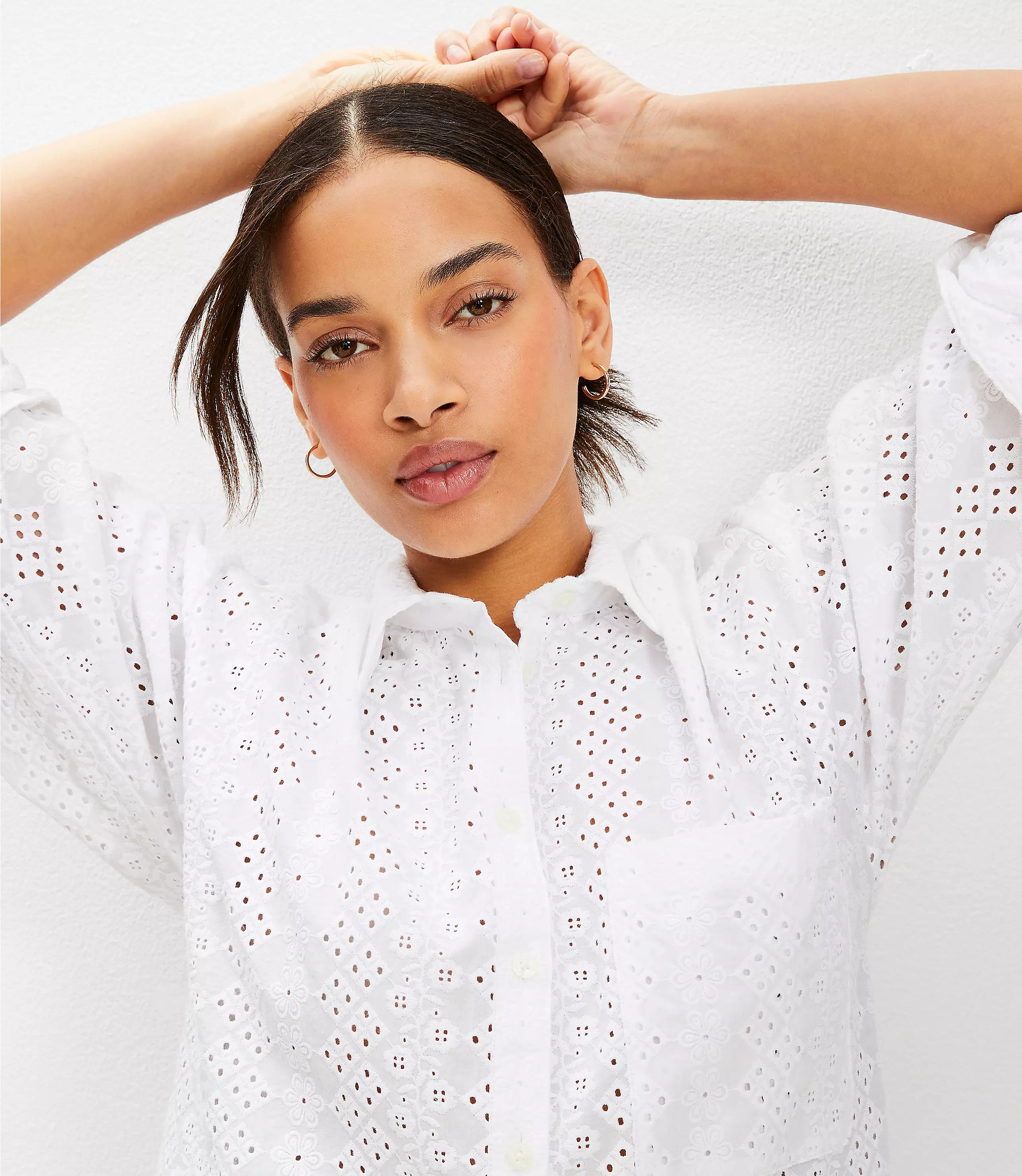 Eyelet Everyday Oversized Pocket Shirt | LOFT