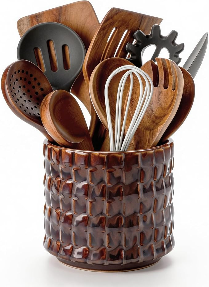 Utensil Crock Kitchen Utensil Holder, 5 Inches Small Ceramic Utensil Holder for Countertop, Uniqu... | Amazon (US)