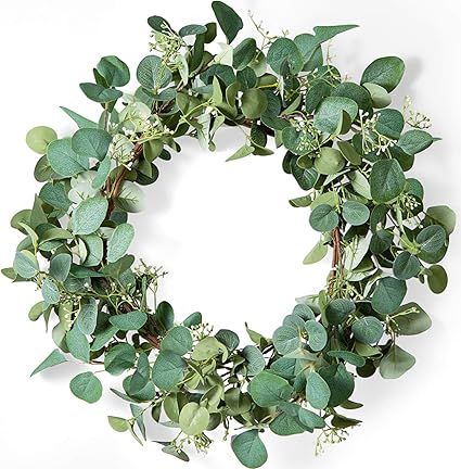LIFEFAIR Green Eucalyptus Leaf Wreath, 20 Inches Artificial Festival Celebration Wreath for Front... | Amazon (US)