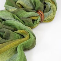 Elegant Green & Gold Striped Linen Scarf With Strap - Sheer Summer Accessory | Etsy (US)