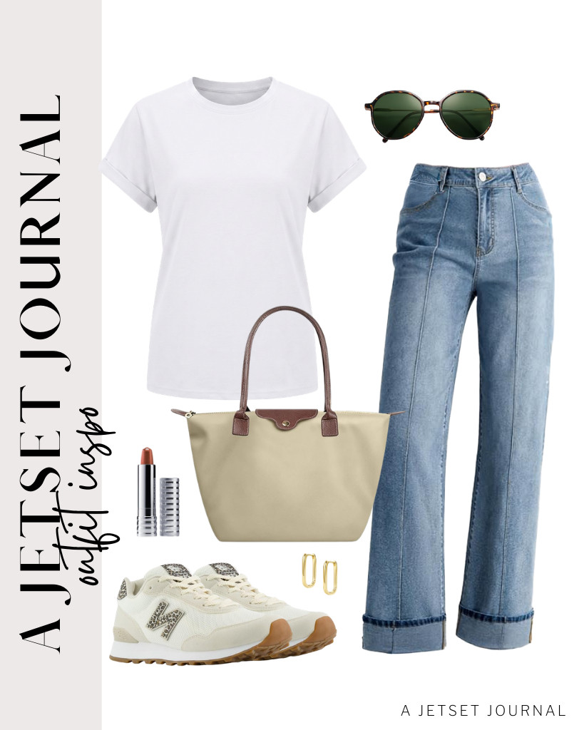 This white cap-sleeved tee from EasyGala is perfect for Sidefeel’s wide-leg jeans. It also goes well with New Balance 515 sneakers and this nylon tote bag. To complete this look, wear these ALEXCRAFT hoop earrings and use Clinique Dramatically Different Lipstick.

#LTKSeasonal #LTKSaleAlert #LTKTravel
 

 