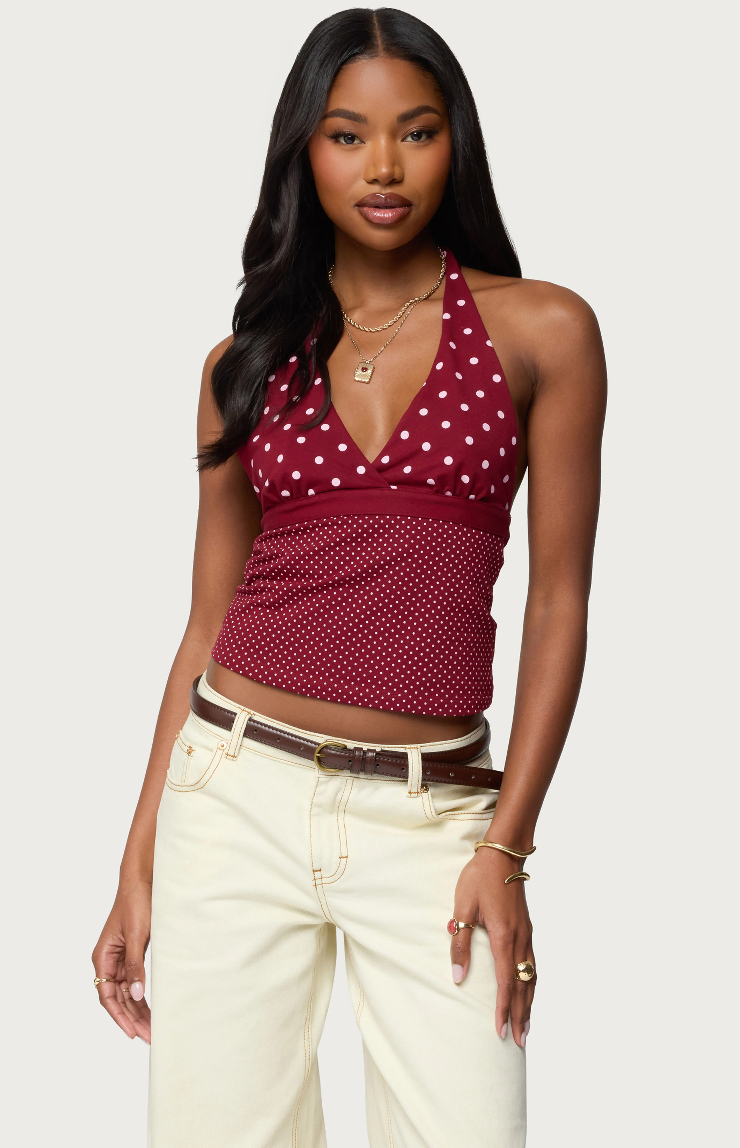 Edikted Ginny Mixed Polka Dot Halter Top | PacSun
