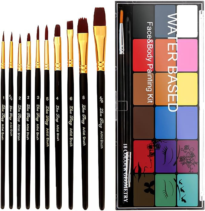 Face Painting Kit Non-toxic Body Paint Washable 18 Colors Facepaint Makeup Kit for Adults with 10... | Amazon (US)
