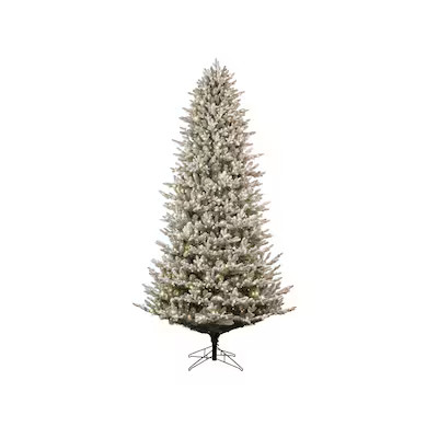 GE 9-ft Flocked Montana Fir Pre-lit Artificial Christmas Tree with White LED Lights | Lowe's