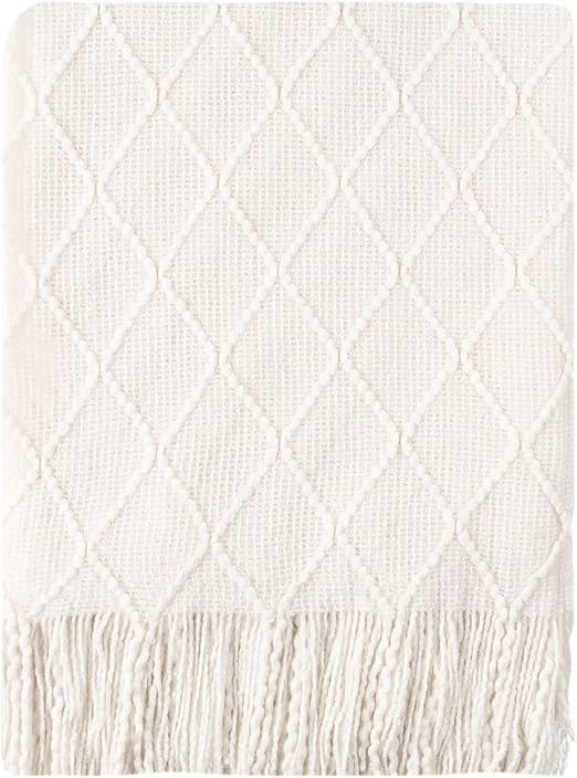 BATTILO HOME Cream Throw Blanket for Couch, Boho Bedroom Decor Throws, Decorative White Throw for... | Amazon (US)