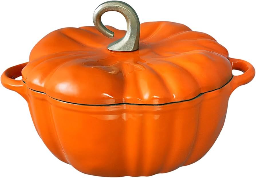 Pumpkin Dutch Oven Pot with Lid 1.8 qt Pumpkin Cast Iron Dutch Oven for Bread Baking Orange Ename... | Amazon (US)