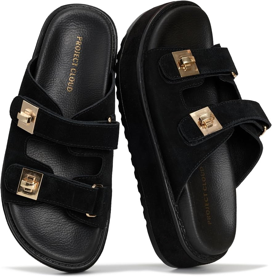 Project Cloud Platform Sandals Women - Memory Foam Insole Slides Women with Adjustable Buckle - N... | Amazon (US)