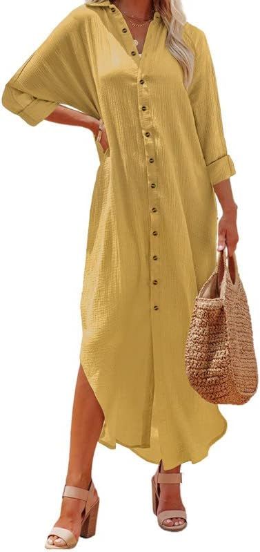 Dokotoo Women Elegant Casual Summer Spring Button Down Front Long Sleeve Maxi Dress Long Cardigan... | Amazon (US)