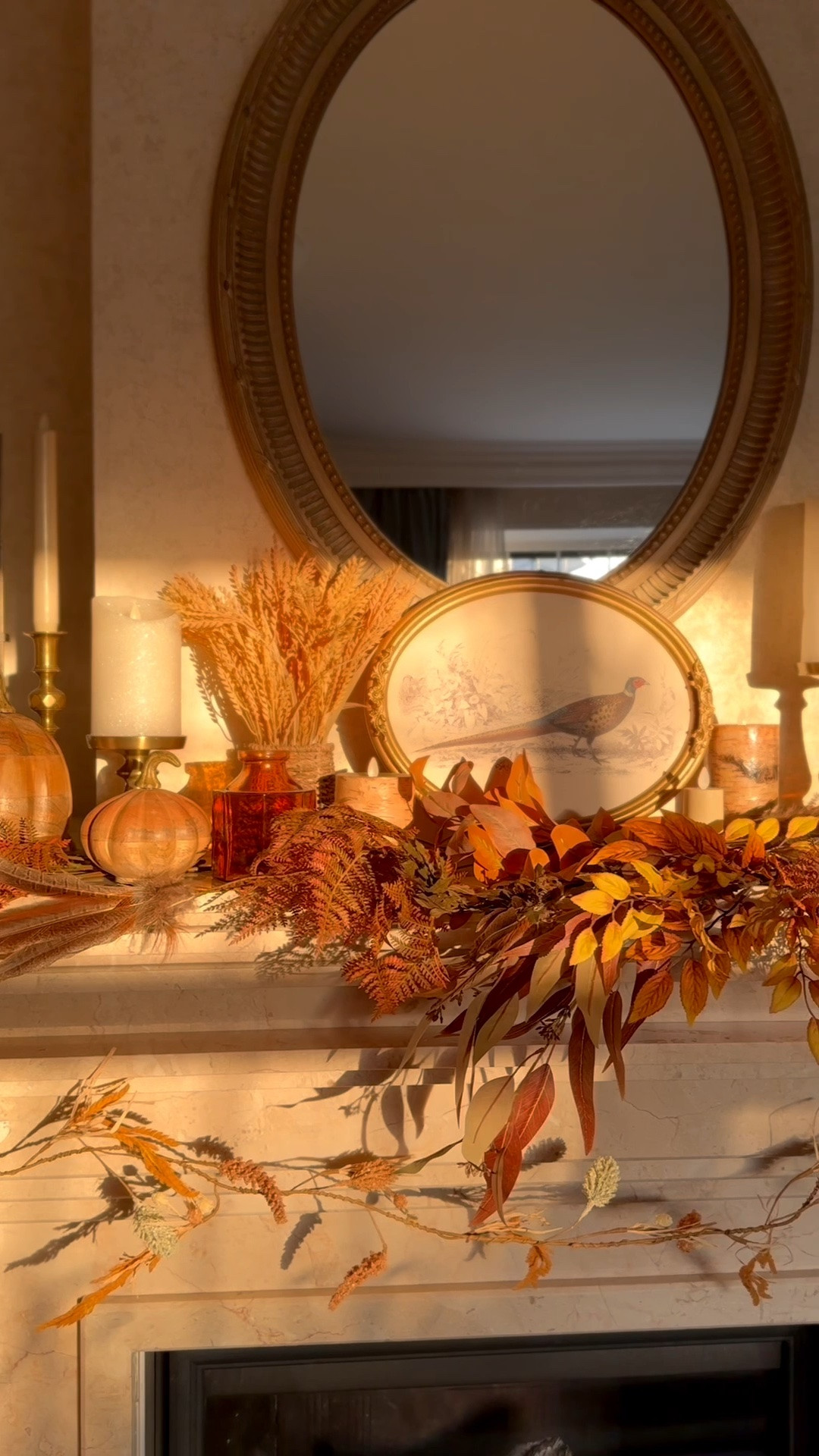 Fall living room mantel decor, @Michaels fall floral stems, pumpkin decor, pheasant wall print

#LTKHome #LTKSaleAlert #LTKSeasonal