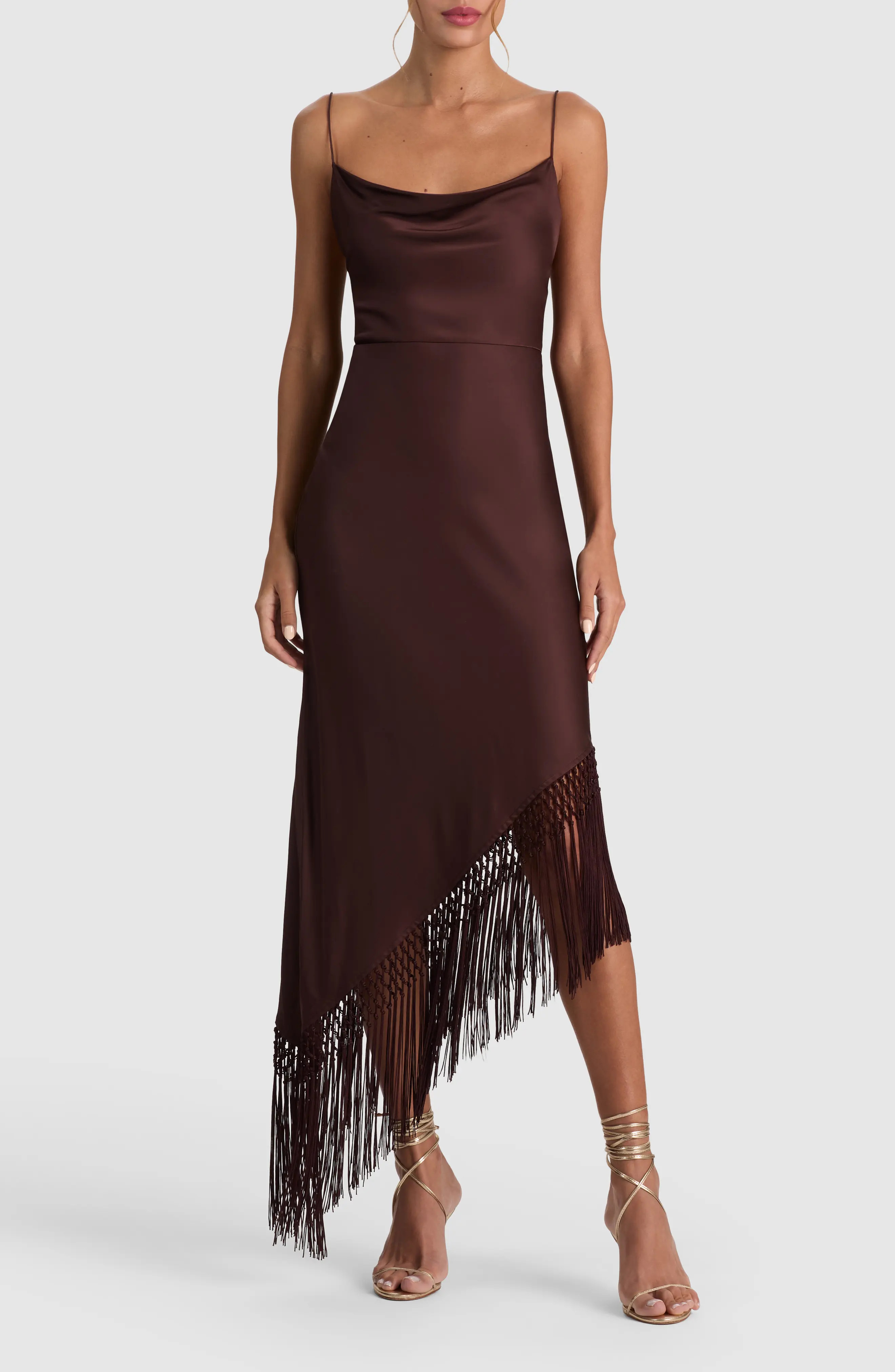 ALICE + OLIVIA Harmony Drapey Slipdress in Dark Chocolate at Nordstrom, Size 10 | Nordstrom