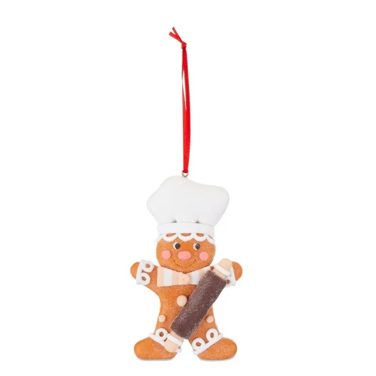 Blush Pink and White Clay Gingerbread Chef Decorative Ornament, 4.5 in, by Holiday Time | Walmart (US)