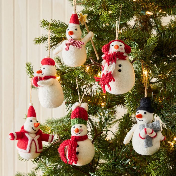 Felt Snowmen Ornaments (Set of 6) | West Elm (US)
