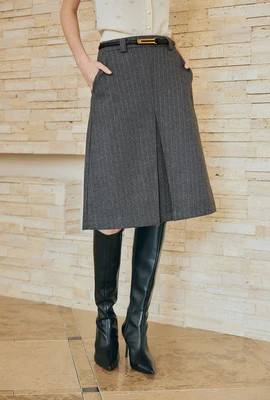 Adriana Wool Skirt - Grey Striped | Petite Studio NYC