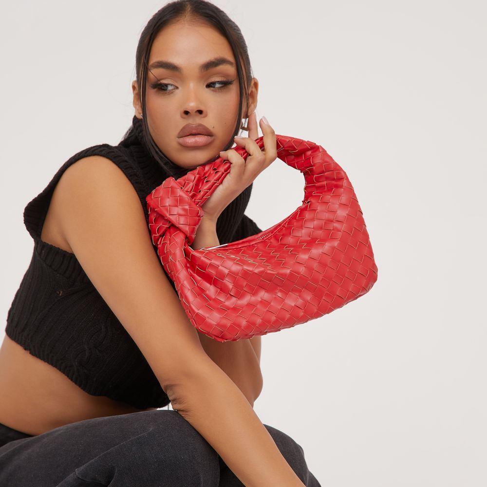 Aitana Woven Knotted Detail Grab Bag In Red Faux Leather | Ego Shoes (UK)