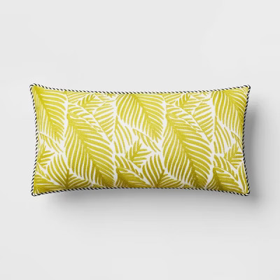 10"x20" Palm Leaves Outdoor Lumbar Pillow Green - Threshold™ | Target