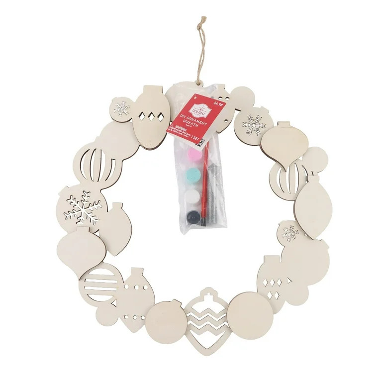 Holiday Time Make Your Own Ornament Wreath Craft Kit, 15.6 x 15.2 x 0.354 Inch, Wooden Decoration... | Walmart (US)