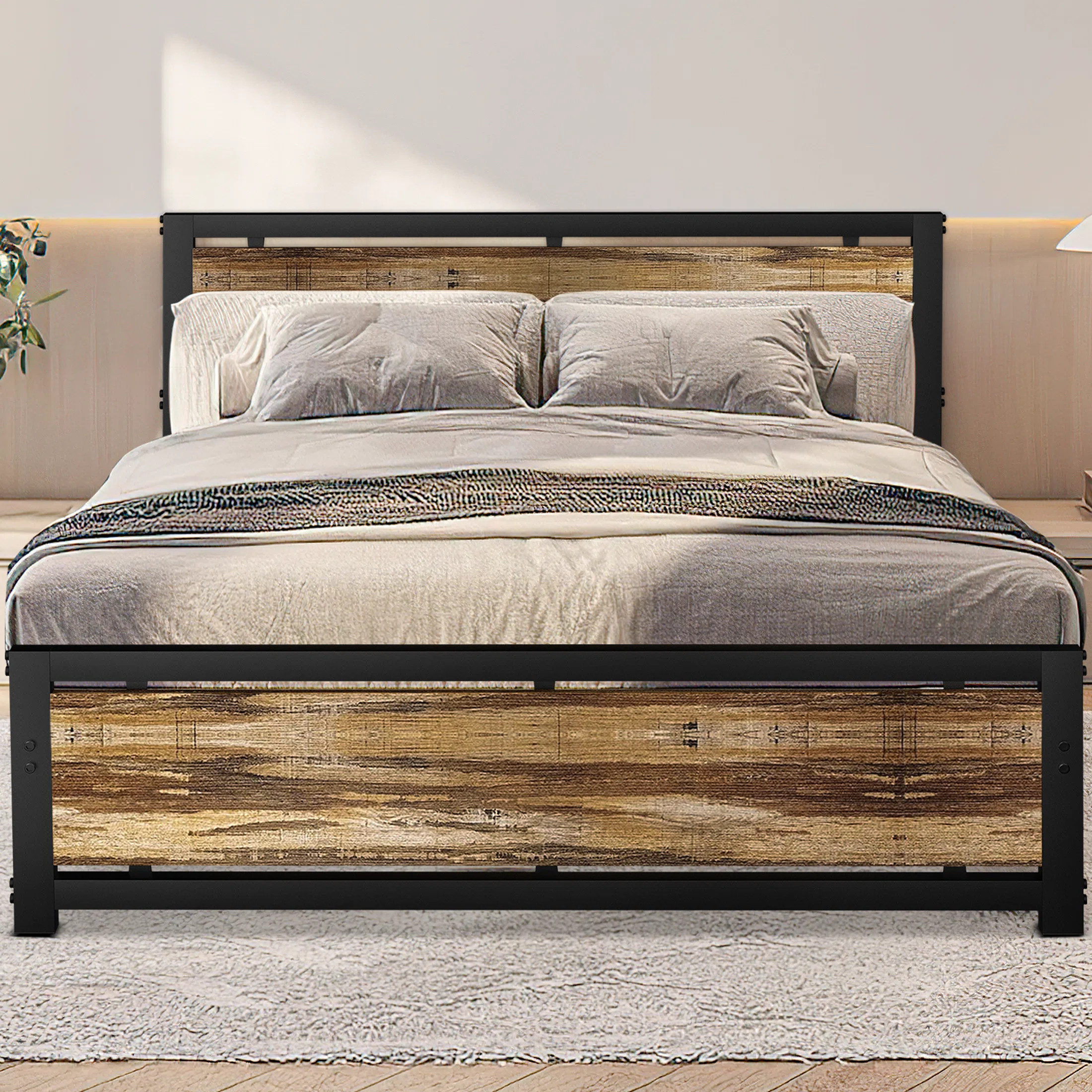 Bed Frame with Headboard and Footboard, Strong Black Metal Platform Bed, No Noise | Wayfair North America