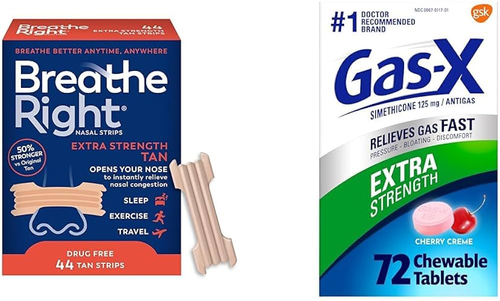Breathe Right Extra Strength 44Ct Tan Nasal Strips & Gas-X Extra Strength 125mg Simethicone 72Ct ... | Amazon (US)