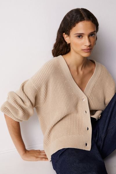 Rib-knit cardigan - Beige - Ladies | H&M US | H&M (US + CA)