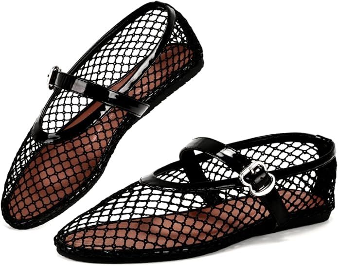 Mesh Ballet Flats for Women Comfortable Buckle Strap Ballerina Shoes Woven Casual Dressy Mary Jan... | Amazon (US)