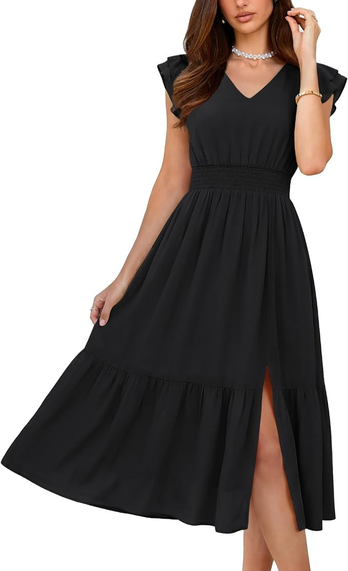 GRACE KARIN 2026 Womens Summer Dresses V Neck Ruffle Sleeve Floral Boho Beach Dress A-Line Swing ... | Amazon (US)