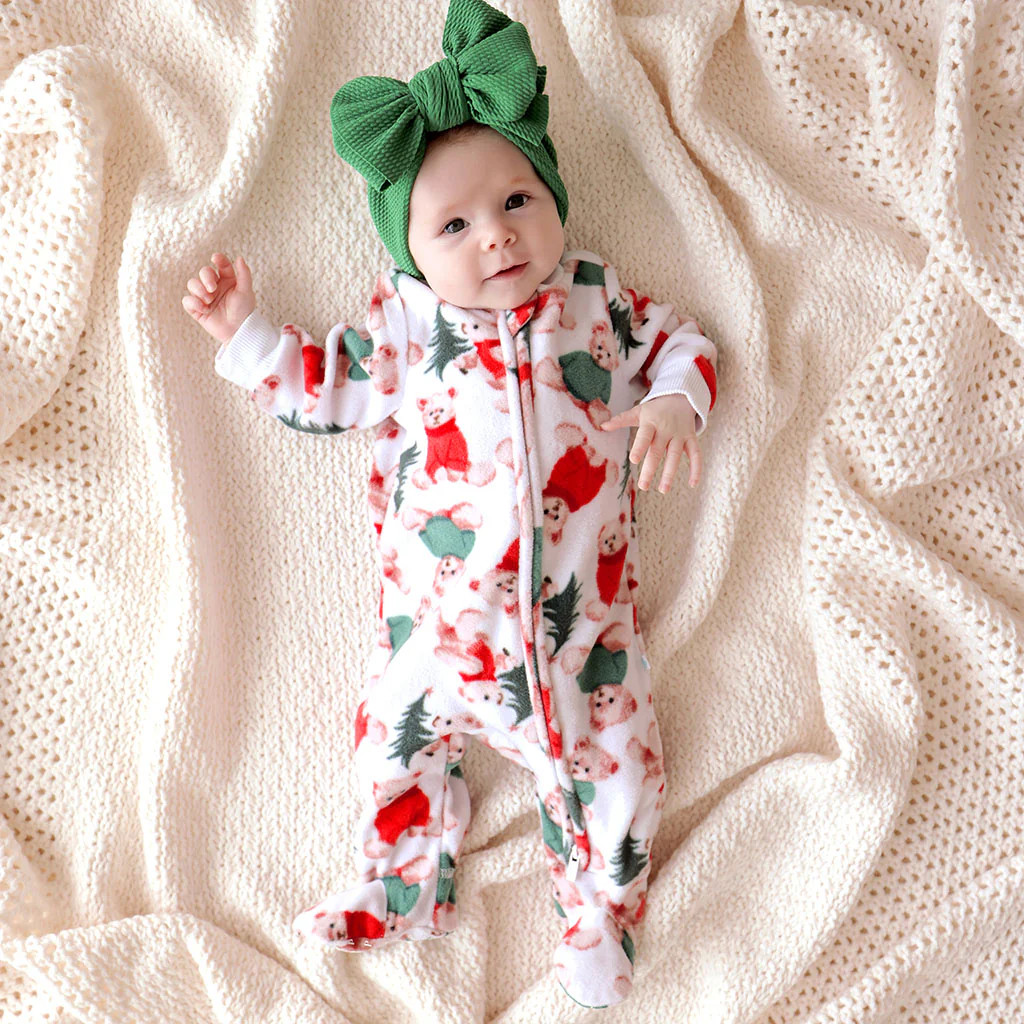 Holiday White One Piece Baby Footie Pajamas | Lachlan | Posh Peanut