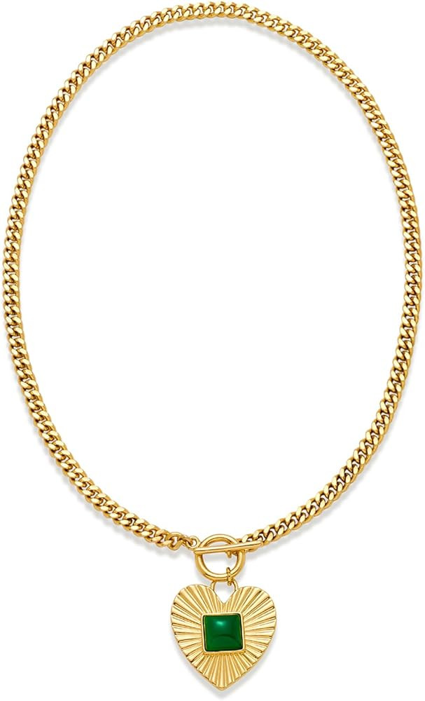 Gold Heart Pendant Necklace for Women Chunky Statement Gold Necklace Love Heart Charm Choker Neck... | Amazon (US)