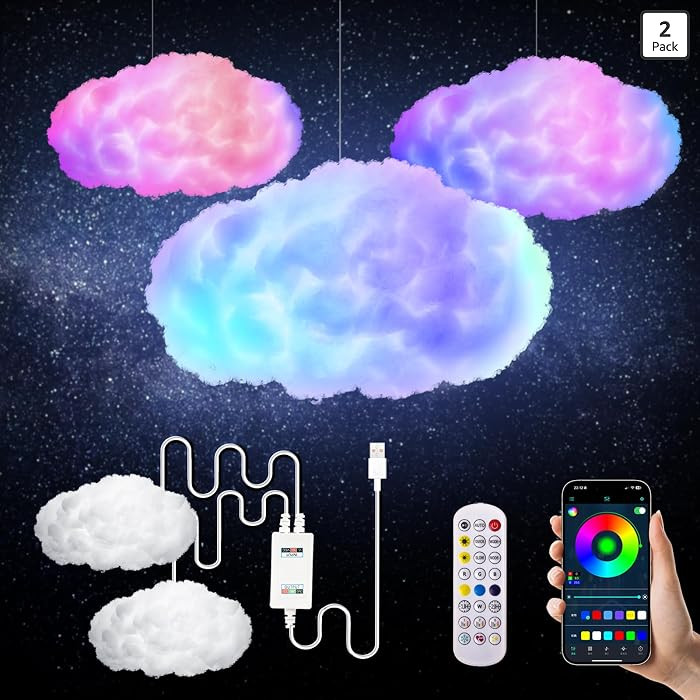 3D Cloud Lamp 2 Pack \u2013 24 Inch Cotton LED Mood Lights, APP & Remote Controlled, Music Sync, ... | Amazon (US)