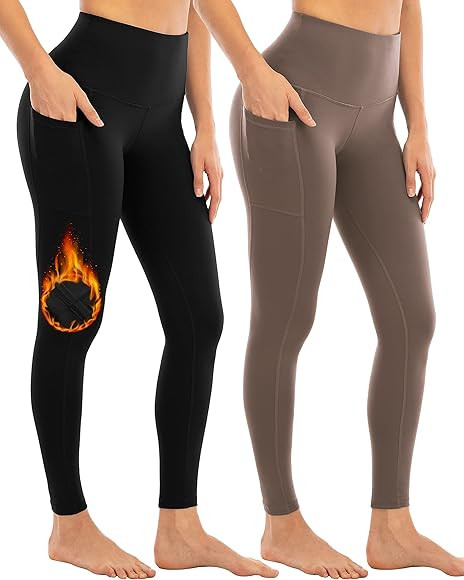 YEZII Fleece Lined Leggings with Pockets for Women,High Waisted Winter Yoga Pants | Amazon (US)