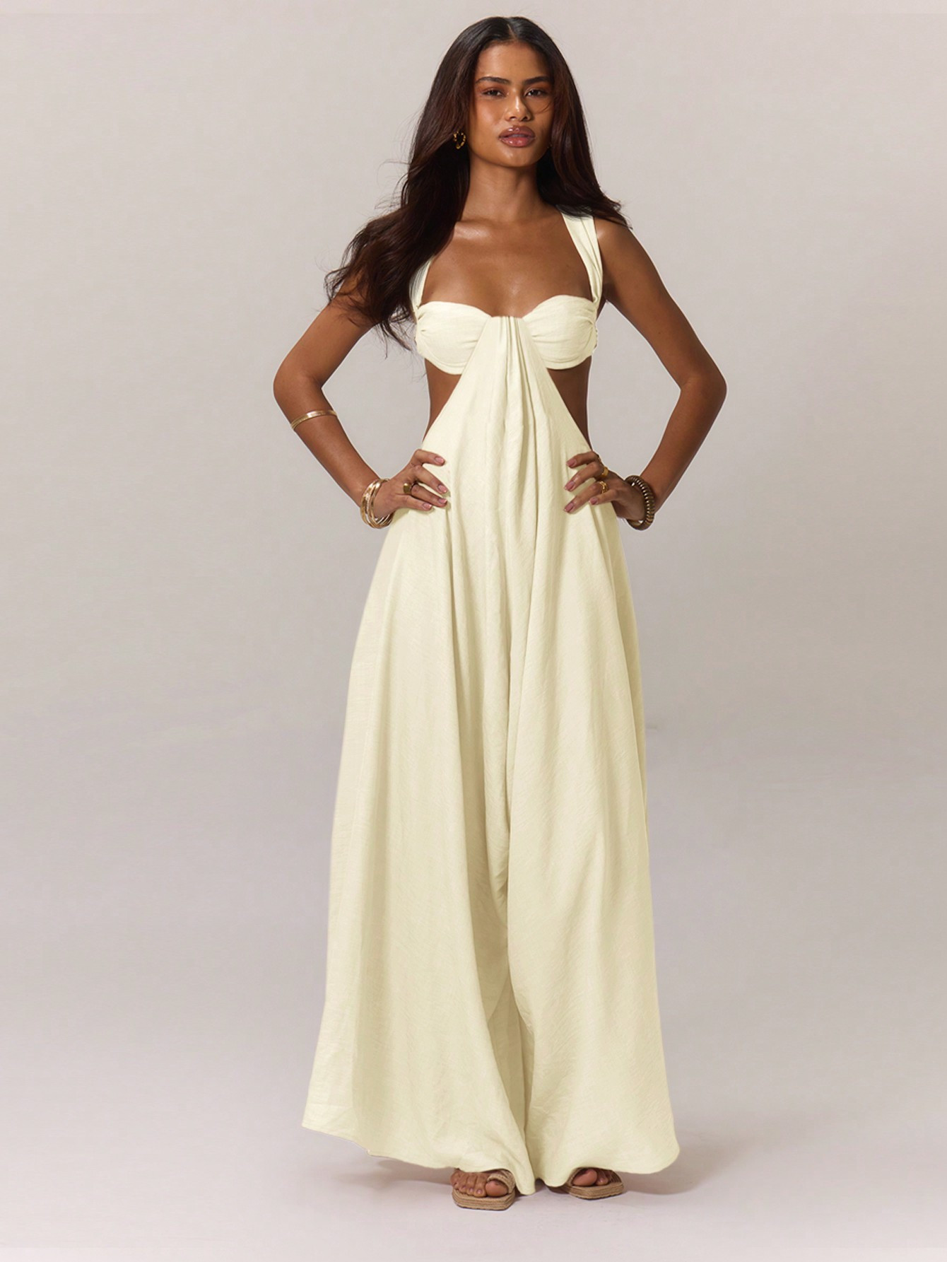 MUSERA Ruched Bust Extreme Wide Leg Jumpsuit | SHEIN