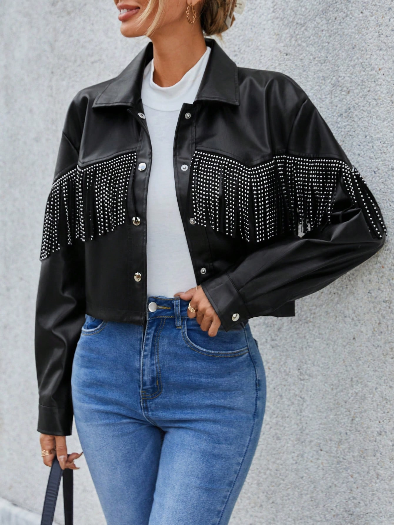 SHEIN LUNE Fringe Trim PU Leather Jacket | SHEIN USA | SHEIN