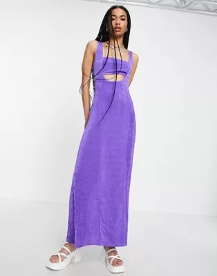 Topshop seamed slinky cut out bralet maxi dress in purple | ASOS (Global)