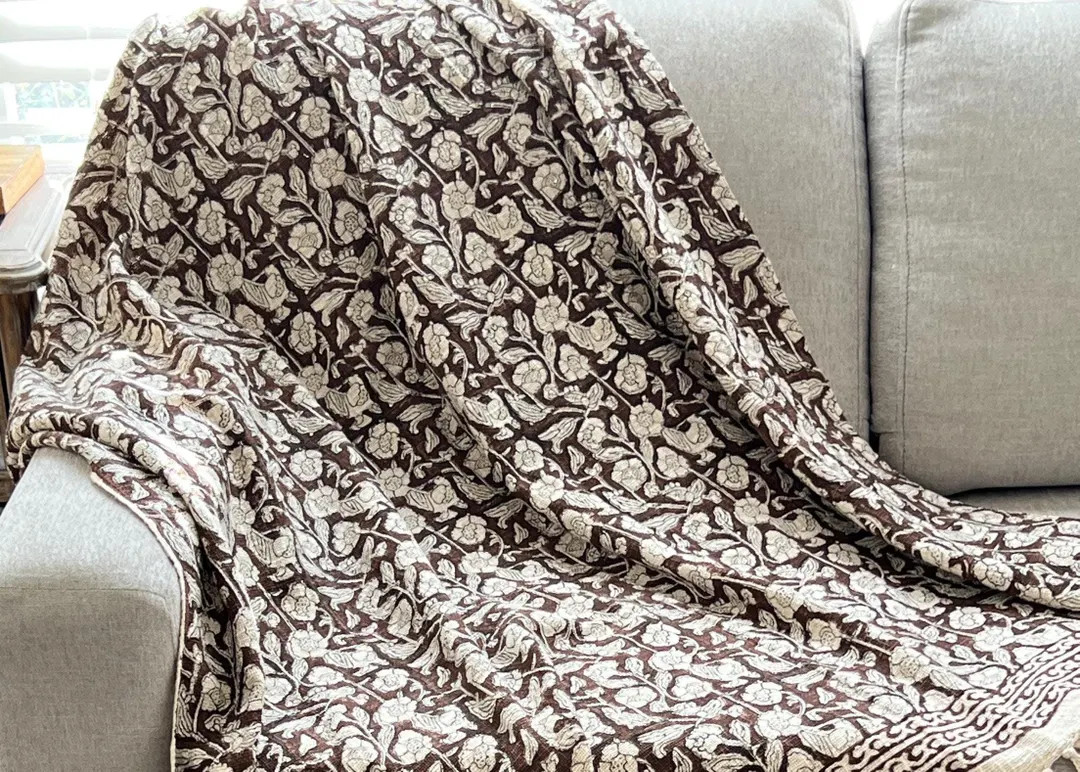 Hand Block Print Cotton Throw Blanket: Boho Home Decor | Etsy (US)