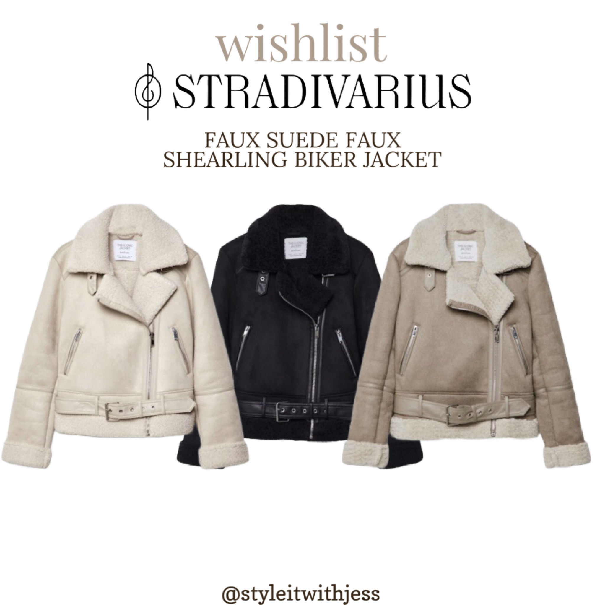 STRADIVARIUS - FAUX SUEDE FAUX SHEARLING BIKER JACKET 🤍🖤🤎 

#LTKstyletip #LTKover40 #LTKfindsunder100
