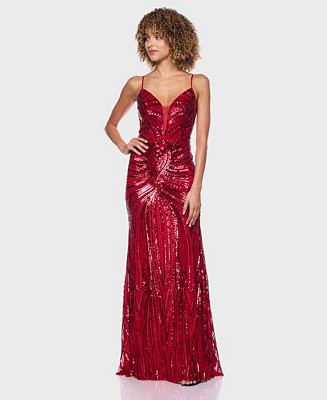 Juniors' V-Neck Sequined Gown | Macy's