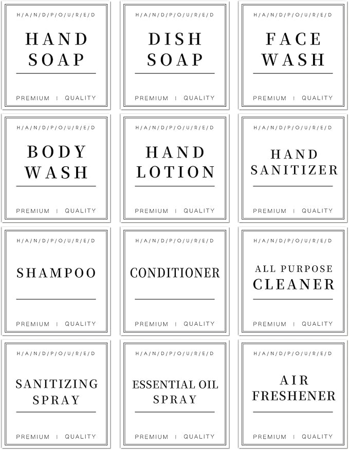 12 PCS Waterproof Soap Labels for Glass/Plastic Bottles, Farmhouse Bathroom/Kitchen Hand Soap Dis... | Amazon (US)