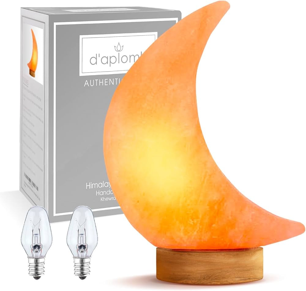 d'aplomb 100% Authentic Natural Himalayan Salt Lamp; Hand Carved Moon Pink Crystal Rock Salt from... | Amazon (US)