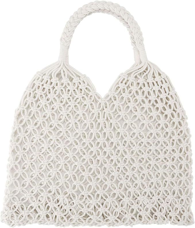 CHIC DIARY Womens Knitted Tote Bag Hand-woven Straw Shoulder Bag Summer net Beach Tote Pures | Amazon (US)