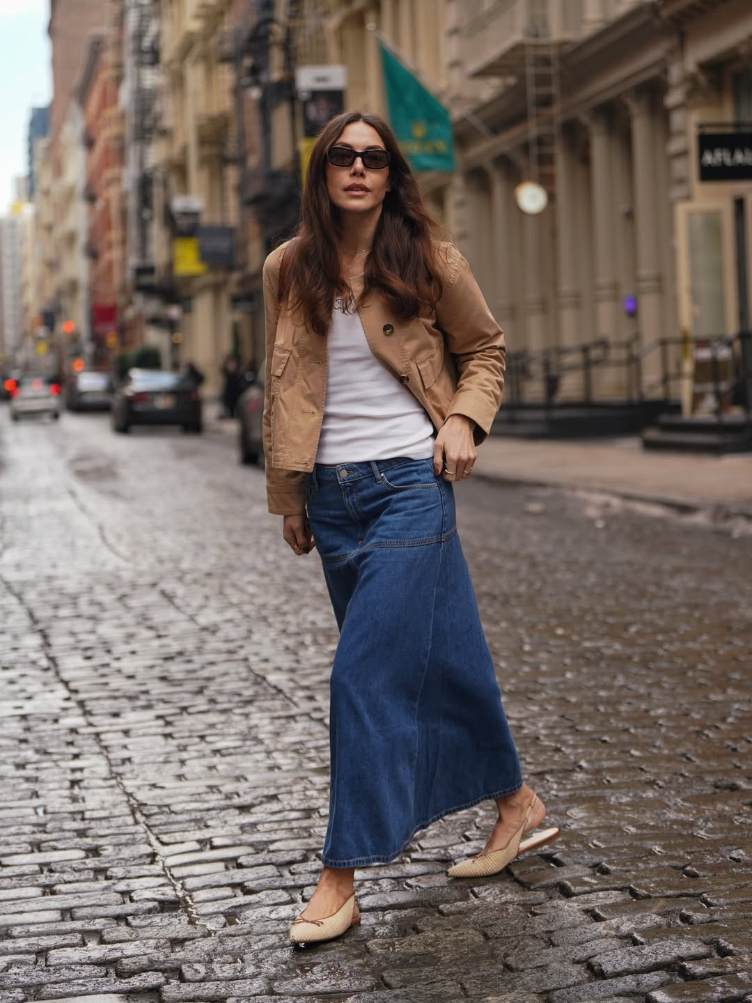 Casual cropped trench coat and denim maxi skirt outfit for spring. 

 #LTKootd #LTKSeasonal #LTKTravel